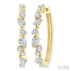 3/4 Ctw Round & Pear Diamond Cut Scatter Fashion Hoop Earrings in 14K Yellow Gold