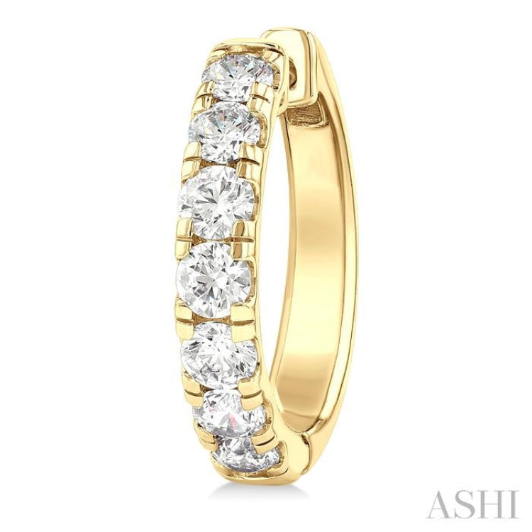 2 Ctw Round Cut Diamond Hoop Earrings in 14K Yellow Gold