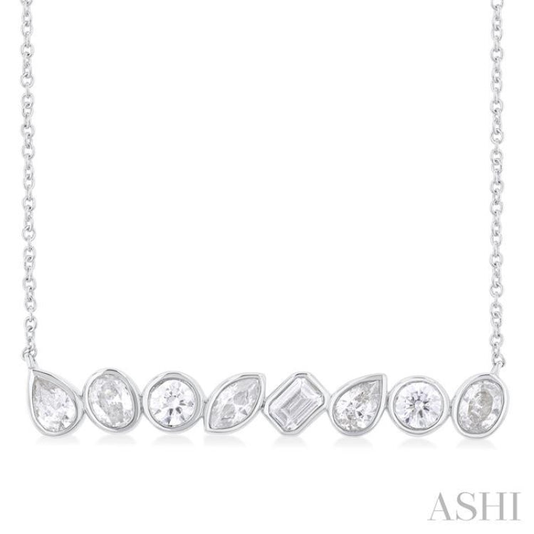 1 Ctw Bezel Set Mixed Diamond Cut Fashion Necklace in 14K White Gold
