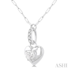 1/4 Ctw Dome Heart and Round Cut Diamond Fashion Pendant With Paper Clip Chain in 14K White Gold