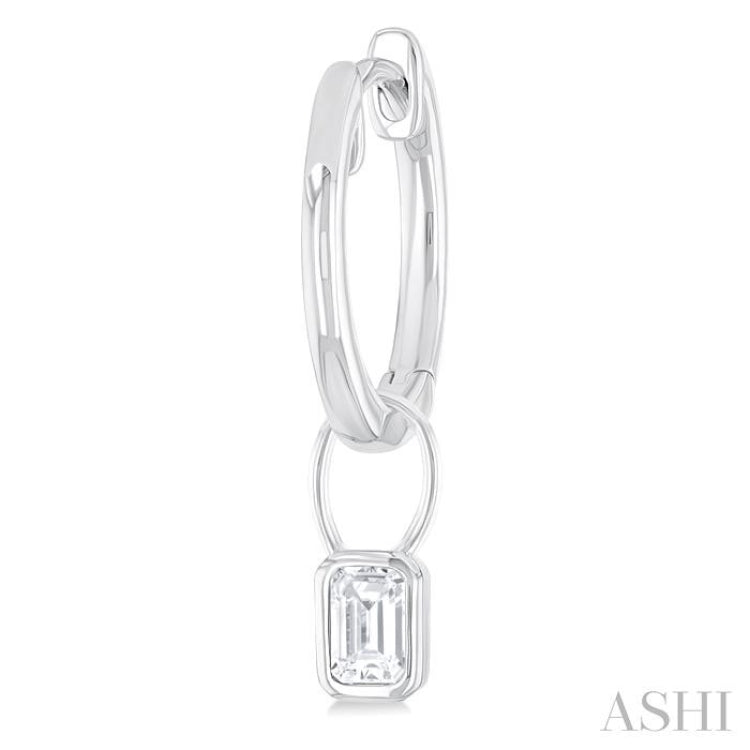 1/3 Ctw Bezel Set Emerald Cut Diamond Huggie Earrings in 10K White Gold