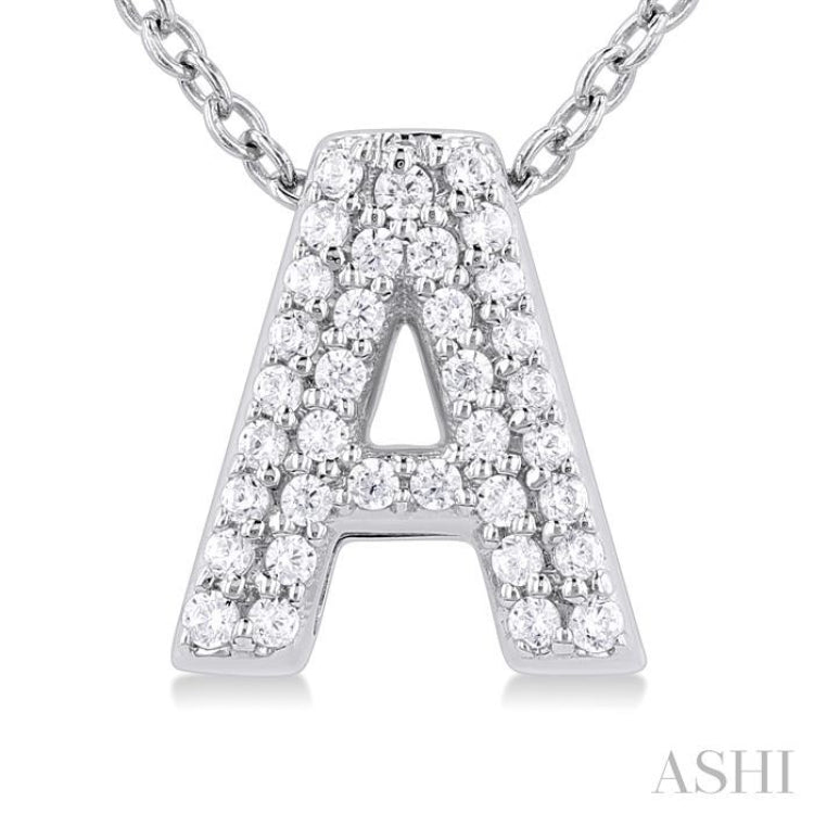 1/10 Ctw Bubble Accent Initial 'A' Round Cut Diamond Fashion Pendant With Chain in 10K White Gold