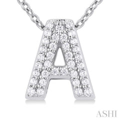 1/10 Ctw Bubble Accent Initial 'A' Round Cut Diamond Fashion Pendant With Chain in 10K White Gold
