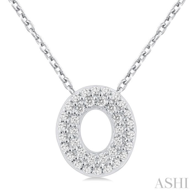 1/10 Ctw Bubble Accent Initial 'O' Round Cut Diamond Fashion Pendant With Chain in 10K White Gold