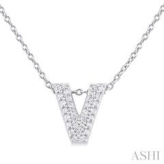 1/10 Ctw Bubble Accent Initial 'V' Round Cut Diamond Fashion Pendant With Chain in 10K White Gold