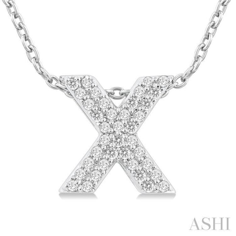 1/10 Ctw Bubble Accent Initial 'X' Round Cut Diamond Fashion Pendant With Chain in 10K White Gold