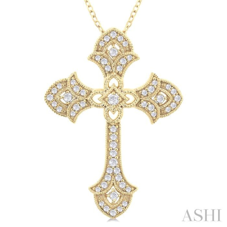 1/4 Ctw Cross Round Cut Diamond Fashion Pendant With Chain in 14K Yellow Gold
