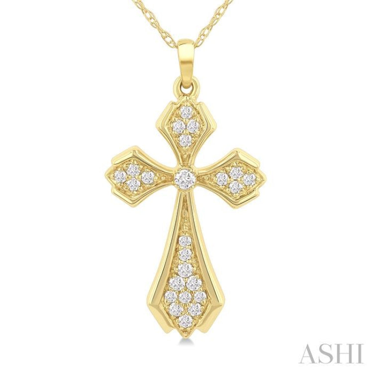 1/6 Ctw Cross Round Cut Diamond Fashion Pendant With Chain in 10K Yellow Gold