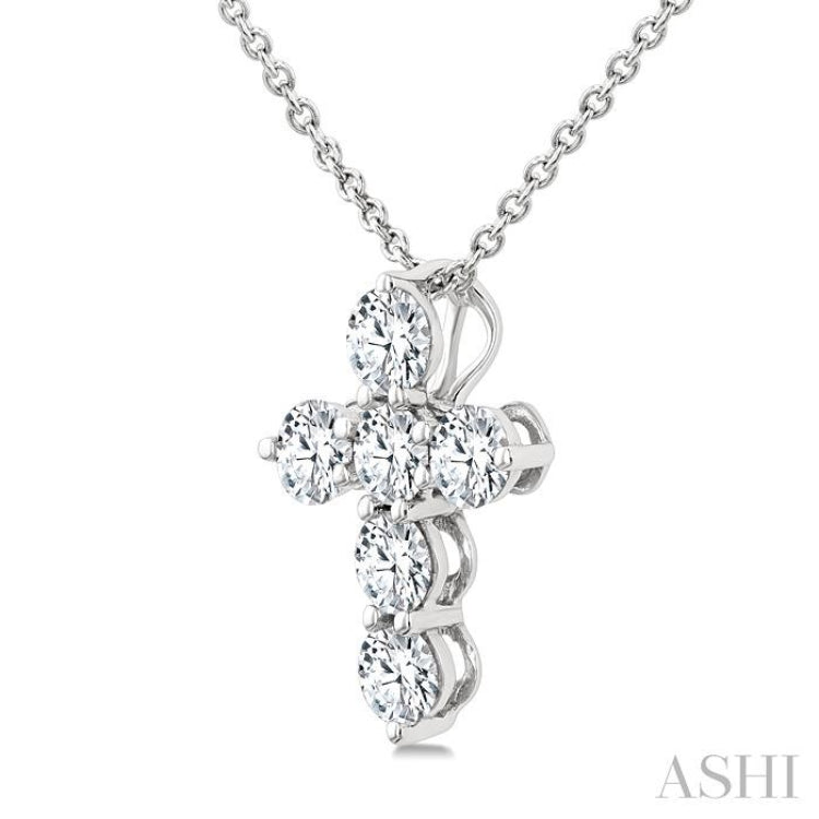 1/2 Ctw Round Cut Diamond Christian Cross 6-Stone Fashion Pendant With Chain in 14K White Gold