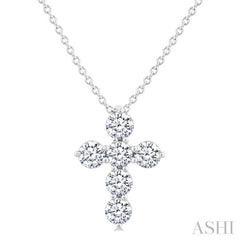 1/2 Ctw Round Cut Diamond Christian Cross 6-Stone Fashion Pendant With Chain in 14K White Gold