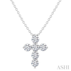 1/3 Ctw Round Cut Diamond Christian Cross 6-Stone Fashion Pendant With Chain in 14K White Gold