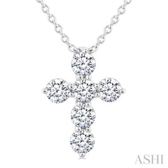 1/3 Ctw Round Cut Diamond Christian Cross 6-Stone Fashion Pendant With Chain in 14K White Gold