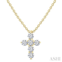 1/4 Ctw Round Cut Diamond Christian Cross 6-Stone Fashion Pendant With Chain in 14K Yellow Gold