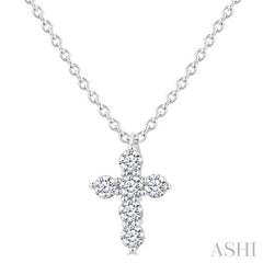 1/6 Ctw Round Cut Diamond Christian Cross 6-Stone Fashion Pendant With Chain in 14K White Gold