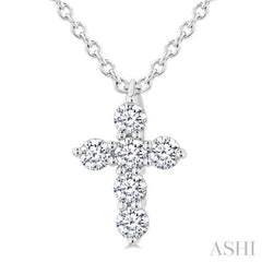 1/6 Ctw Round Cut Diamond Christian Cross 6-Stone Fashion Pendant With Chain in 14K White Gold