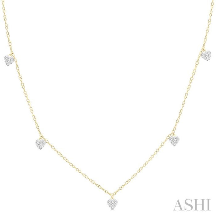 1/3 Ctw Lovebright Heart Motif Round Cut Diamond Station Necklace in 14K Yellow Gold