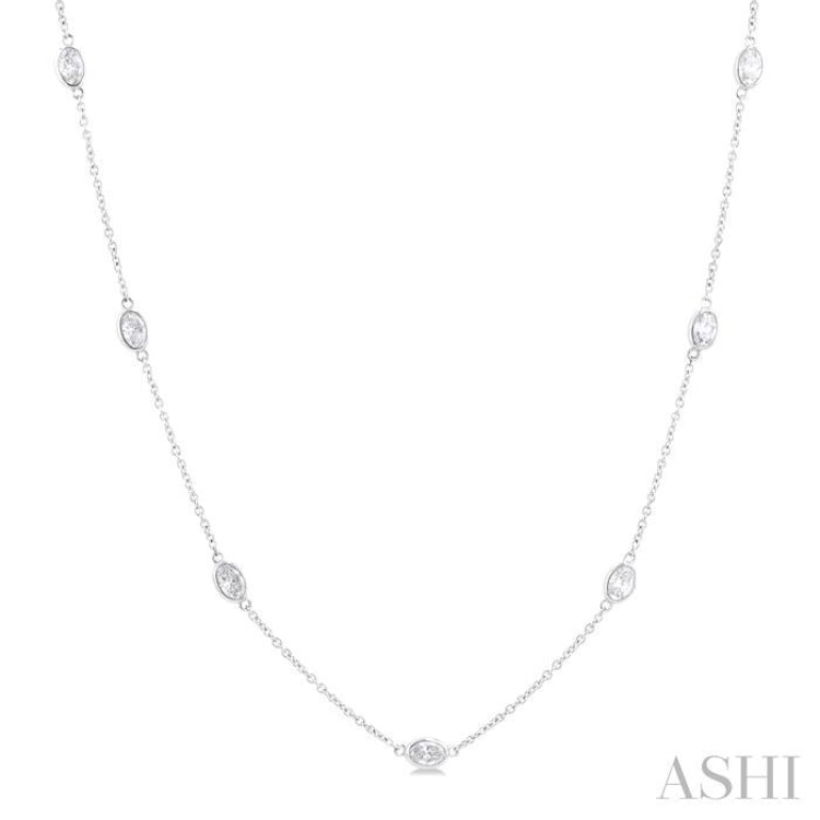 2 Ctw Bezel Set Oval Cut Diamond Station Necklace in 14K White Gold