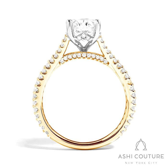 Bridal Split Shank Oval Semi-Mount Engagement Ring in Yellow and White Gold
