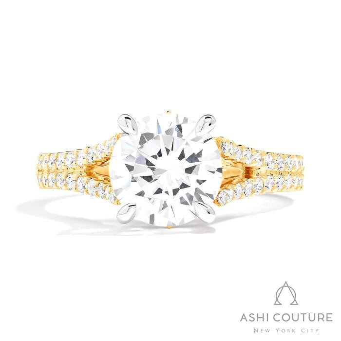 Bridal Split Shank Round Semi-Mount Engagement Ring in Yellow and White Gold