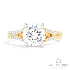 Bridal Split Shank Round Semi-Mount Engagement Ring in Yellow and White Gold