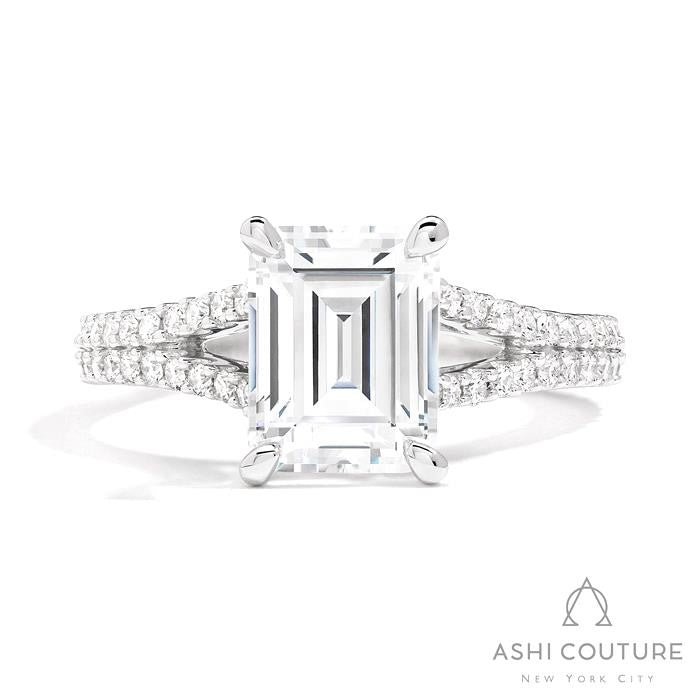 Bridal Split Shank Emerald Semi-Mount Engagement Ring in White Gold