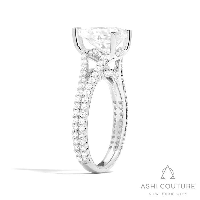 Bridal Split Shank Pear Semi-Mount Engagement Ring in White Gold
