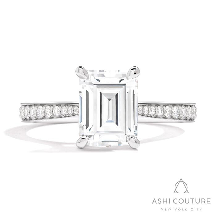 Bridal Channel/Prong Set Diamond Shank Emerald Semi-Mount Engagement Ring in White Gold