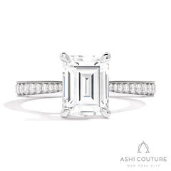 Bridal Channel/Prong Set Diamond Shank Emerald Semi-Mount Engagement Ring in White Gold
