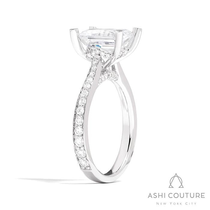 Bridal Channel/Prong Set Diamond Shank Emerald Semi-Mount Engagement Ring in White Gold