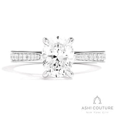 Bridal Channel/Prong Set Diamond Shank Oval Semi-Mount Engagement Ring in White Gold