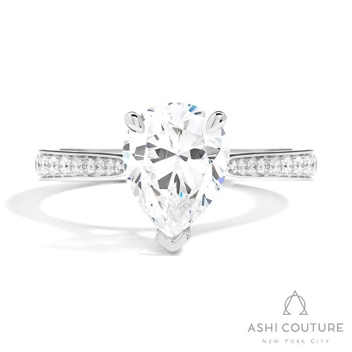 Bridal Channel/Prong Set Diamond Shank Pear Semi-Mount Engagement Ring in White Gold