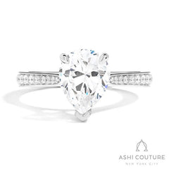 Bridal Channel/Prong Set Diamond Shank Pear Semi-Mount Engagement Ring in White Gold