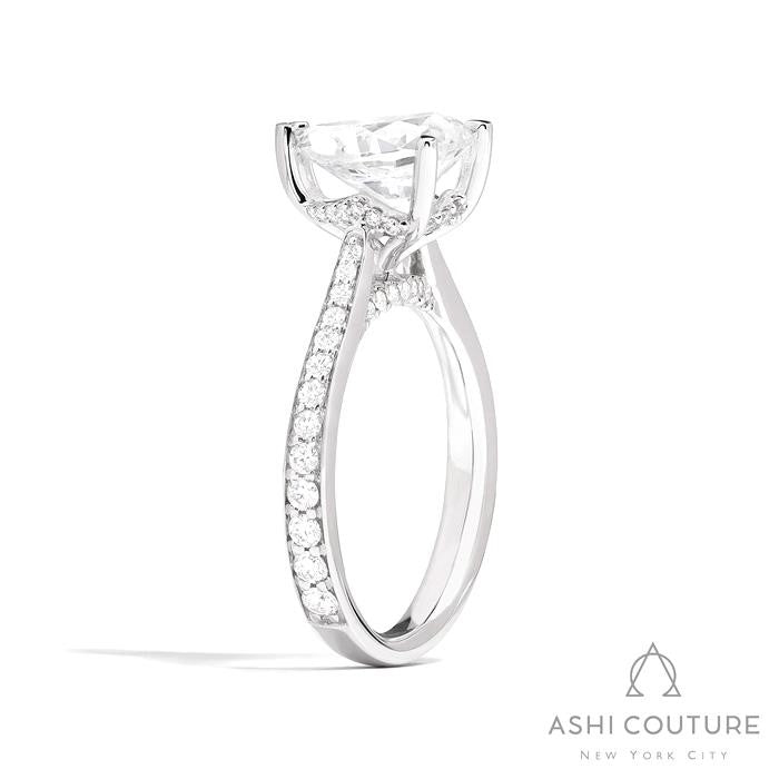 Bridal Channel/Prong Set Diamond Shank Pear Semi-Mount Engagement Ring in White Gold