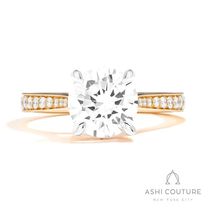 Bridal Channel/Prong Set Diamond Shank Round Semi-Mount Engagement Ring in Yellow and White Gold