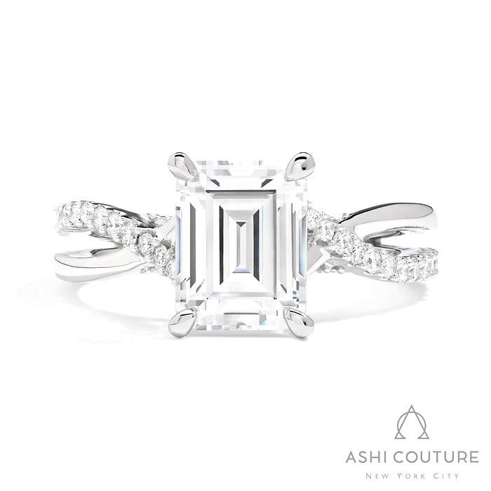 Bridal Alternate Diamond Emerald Bypass Semi-Mount Engagement Ring in White Gold