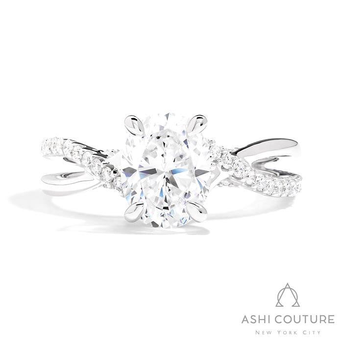 Bridal Alternate Diamond Oval Bypass Semi-Mount Engagement Ring in White Gold