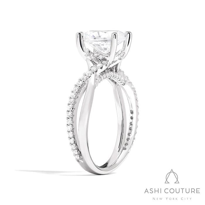 Bridal Alternate Diamond Oval Bypass Semi-Mount Engagement Ring in White Gold