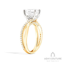 Bridal Alternate Diamond Oval Bypass Semi-Mount Engagement Ring in Yellow and White Gold
