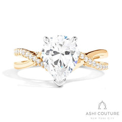 Bridal Alternate Diamond Pear Bypass Semi-Mount Engagement Ring in Yellow and White Gold