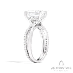 Bridal Alternate Diamond Emerald Bypass Semi-Mount Engagement Ring in White Gold