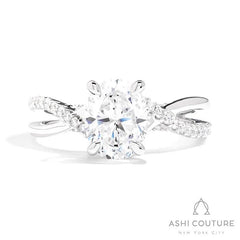 Bridal Alternate Diamond Oval Bypass Semi-Mount Engagement Ring in White Gold