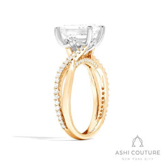 Bridal Alternate Diamond Emerald Bypass Semi-Mount Engagement Ring in Yellow and White Gold