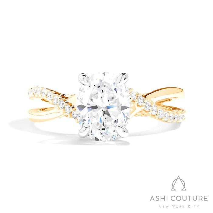 Bridal Alternate Diamond Oval Bypass Semi-Mount Engagement Ring in Yellow and White Gold