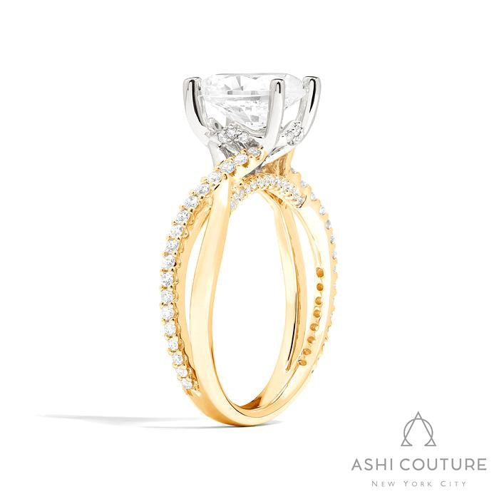 Bridal Alternate Diamond Oval Bypass Semi-Mount Engagement Ring in Yellow and White Gold