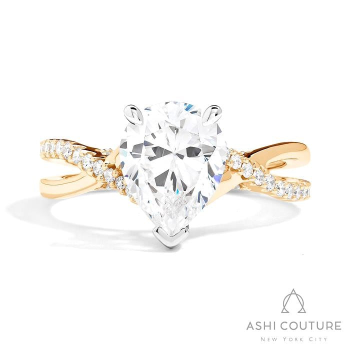 Bridal Alternate Diamond Pear Bypass Semi-Mount Engagement Ring in Yellow and White Gold