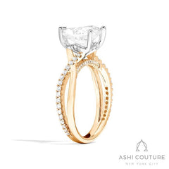 Bridal Alternate Diamond Pear Bypass Semi-Mount Engagement Ring in Yellow and White Gold
