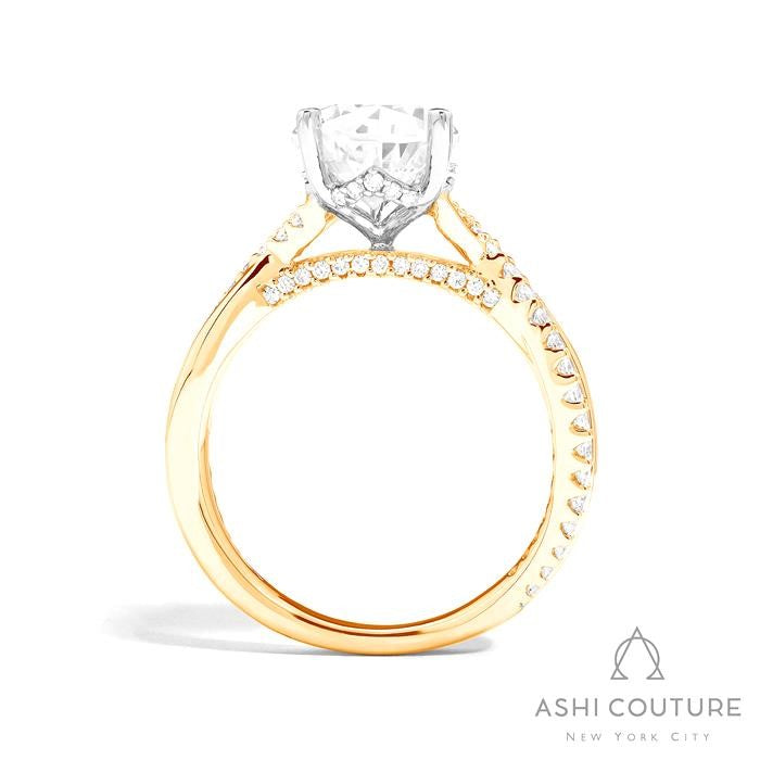 Bridal Alternate Diamond Pear Bypass Semi-Mount Engagement Ring in Yellow and White Gold