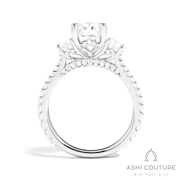 Bridal 3-Stone Diamond Oval Semi-Mount Engagement Ring With Round Side Diamonds in White Gold