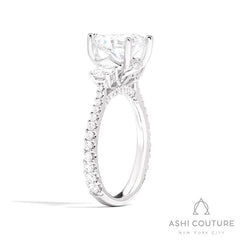 Bridal 3-Stone Diamond Pear Semi-Mount Engagement Ring With Round Side Diamonds in White Gold