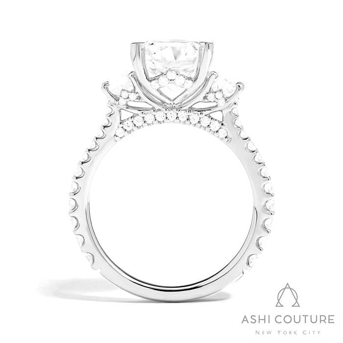 Bridal 3-Stone Diamond Round Semi-Mount Engagement Ring With Round Side Diamonds in White Gold
